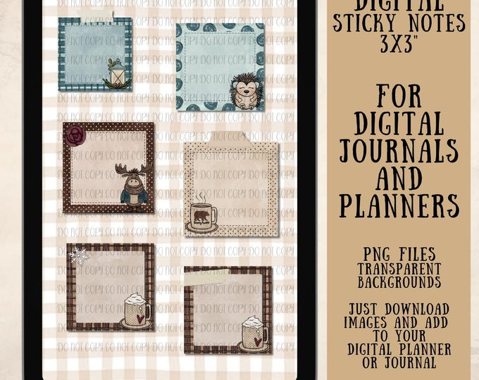 3x3 Digital Sticky Notes for Digital Planners and Journals, PNG files, Digital Download