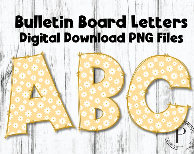 Daisies Bulletin Board Letters, Alphabet Clip Art, Letters, Clip Art, PNG files, Digital Download