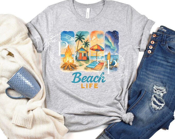 Beach Life Watercolor PNG, Sublimation, Sublimation Transfer, T-Shirt Design, Heat Transfer, Image for DTF, Digital Download