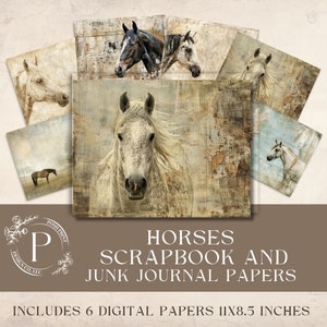 Horses Junk Journal Papers, archivos JPG, Descarga digital