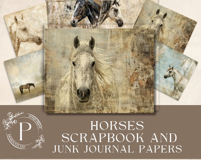 Horses Junk Journal Papers, JPG files, Digital Download