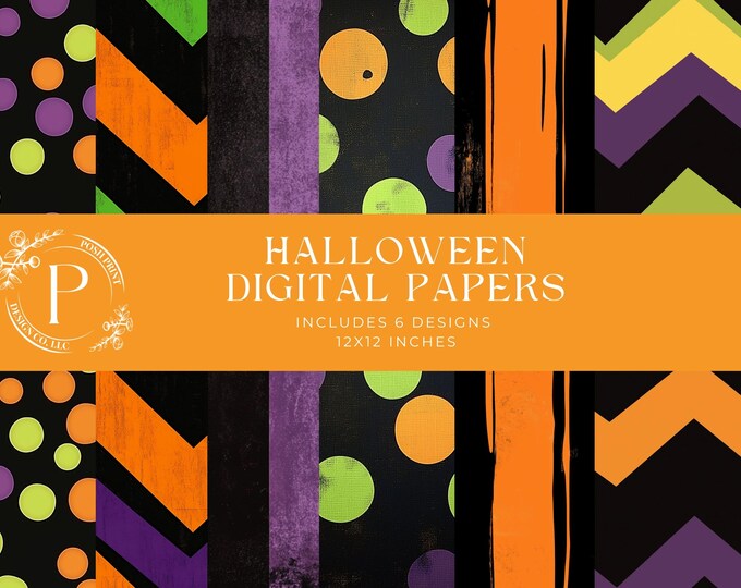Halloween Scrapbook Papers, Digital Papers, Junk Journal Papers, Backgrounds, 12x12 inches, JPG files, Digital Download