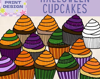 Halloween Cupcakes Clip Art, Halloween Clip Art, Commercial Use PNGs