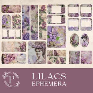 Lilac Ephemera Kit, Junk Journal, Scrapbooking Kit, PDF