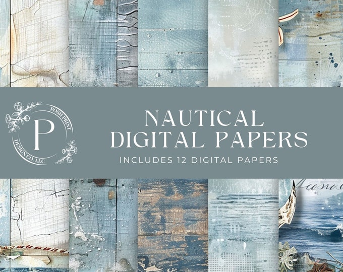 Nautical Scrapbook Digital Papers,  Junk Journal,  JPG files, Digital Download