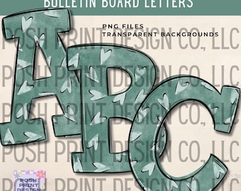Green Hearts Alphabet Clip Art |  Bulletin Board Letters | Transparent PNG | Commercial Use