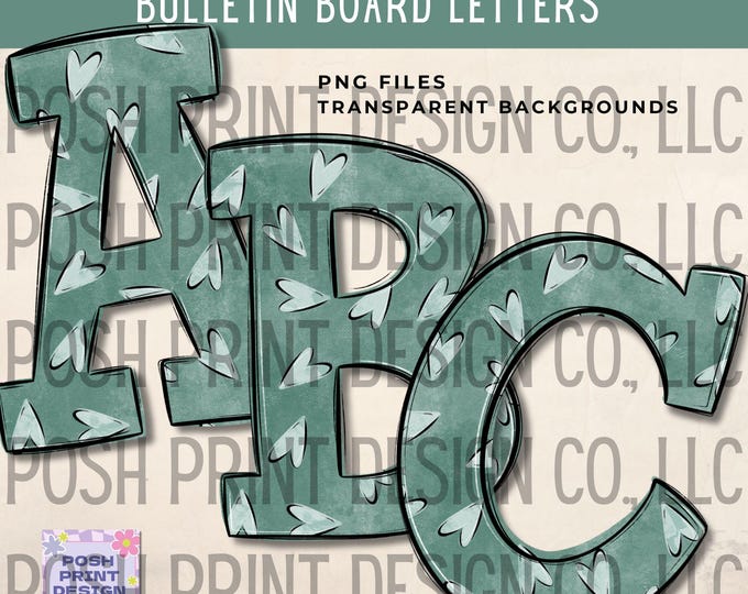 Green Hearts Alphabet Clip Art |  Bulletin Board Letters | Transparent PNG | Commercial Use