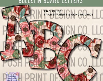 Valentine Floral Alphabet Clip Art |  Bulletin Board Letters | Transparent PNG | Commercial Use