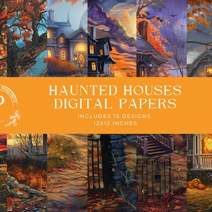Haunted House Backgrounds, Halloween Digital Paper,  Digital Papers, Scrapbook Papers, Backgrounds, 12x12 inches, JPG images