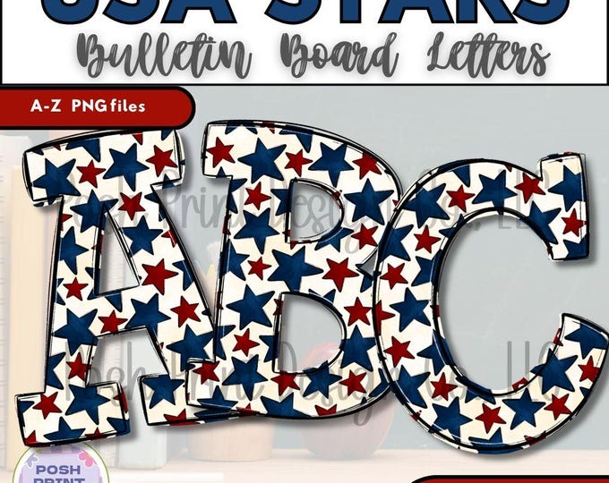 USA Stars Bulletin Board Letters | Alphabet Clip Art | Transparent PNG | Commercial Use