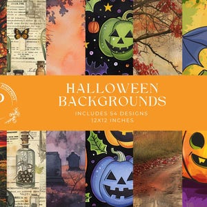 54 Halloween Backgrounds, Halloween Digital Paper, Halloween Scenes, Digital Papers, Scrapbook Papers, Backgrounds, 12x12 inches, JPG images