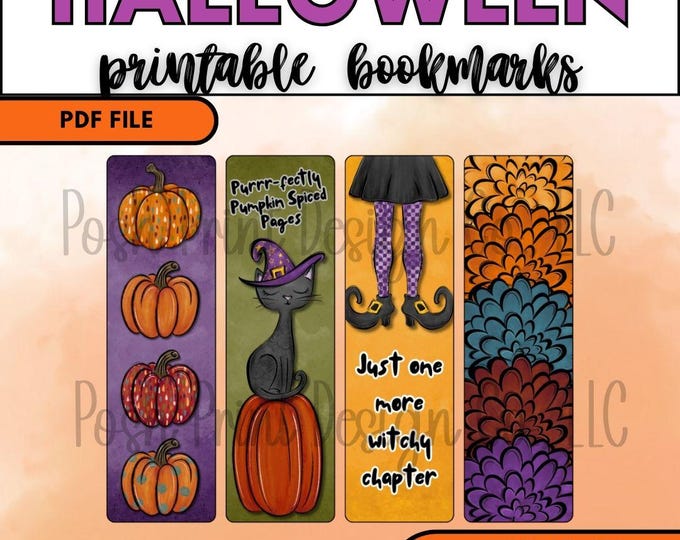 Printable Halloween Bookmarks, Instant Download, Personal and Limited Commercial Use