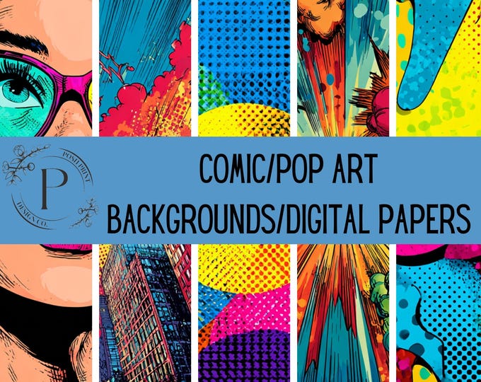Comic/PopArt Scrapbook Papers, Digital Papers, Junk Journal Papers, 12x12, JPG files, Digital Download