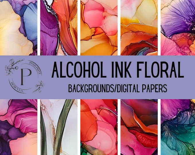 Alcohol Ink Floral Digital Paper Backgrounds,  Scrapbook Papers, Digital Papers, Junk Journal Papers, JPG files, Digital Download