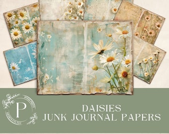 Daisies Junk Journal Papers, JPG files, Digital Download