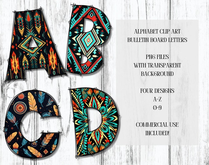 Native American Bulletin Board Letters, Alphabet Clip Art, PNG, Digital Download, Commercial Use