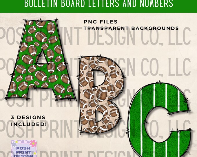 Football Alphabet Clip Art, Bulletin Board Letters, BUNDLE OF 3, PNG files, Digital Download