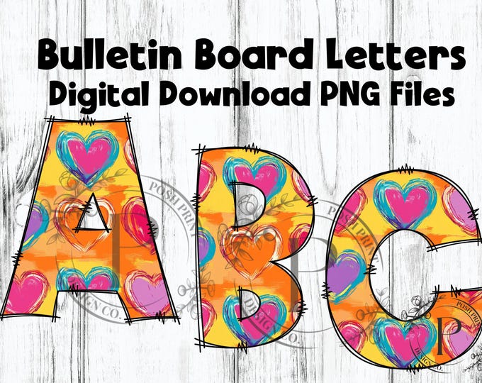 Valentine Hearts Bulletin Board Letters, Alphabet Clip Art, Letters, Clip Art, PNG files, Digital Download