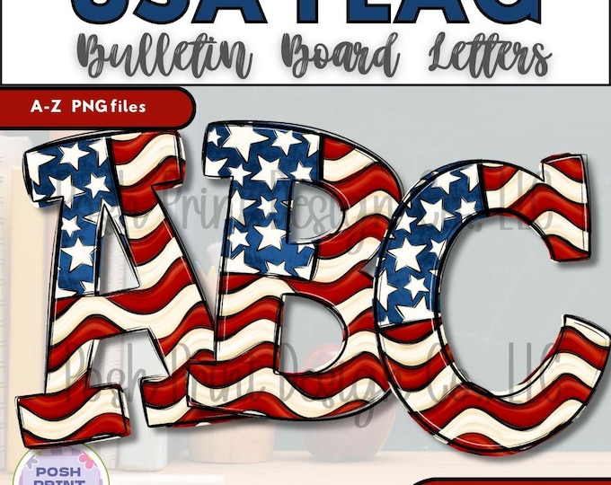 USA Flag Bulletin Board Letters | Alphabet Clip Art | Transparent PNG | Commercial Use