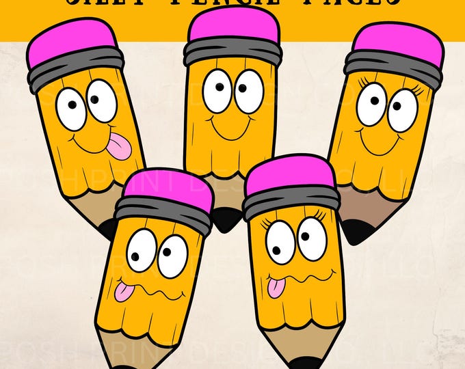 Silly Pencil Faces Clip Art | Funny School Supply Illustrations | Commercial Use PNGs