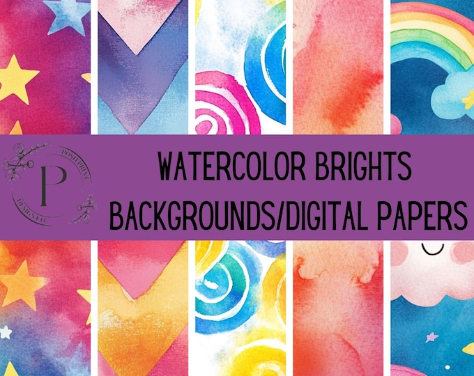 Watercolor Brights Backgrounds, Scrapbook Papers, Digital Paper, Junk Journal Paper, AI-Generated, 12x12 inches, JPG files, Digital Download