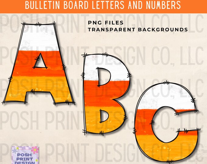 Candy Corn Doodle Alphabet Clip Art, Bulletin Board Letters, PNG files, Digital Download