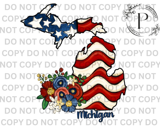 Michigan PNG, Patriotic, Sublimation, USA, T-Shirt Design, Commercial Use, Digital Download