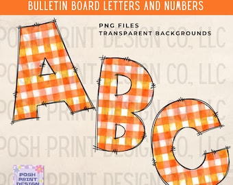 Halloween Gingham Alphabet Clip Art, Bulletin Board Letters, PNG files, Digital Download