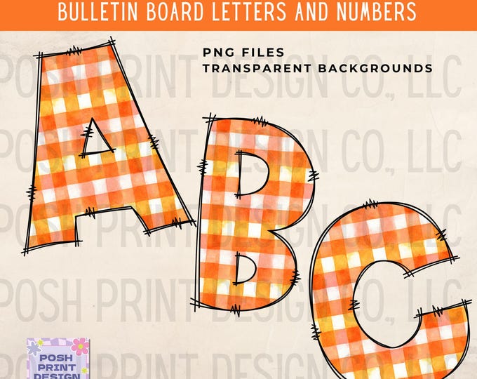 Halloween Gingham Alphabet Clip Art, Bulletin Board Letters, PNG files, Digital Download