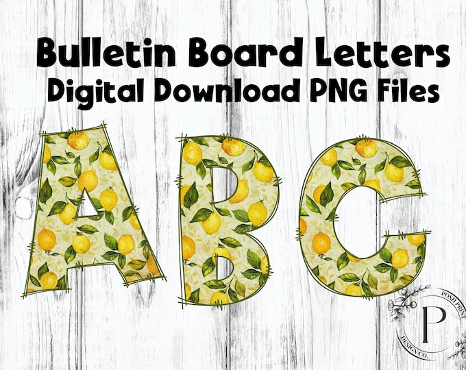 Bulletin Board Letters, Lemons, Alphabet Clip Art, PNG files, Digital Download, Instant Download