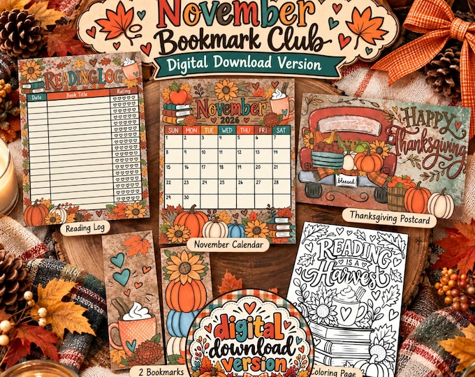 November Bookmark Happy  Mail Club - Digital Download Version - Instant download