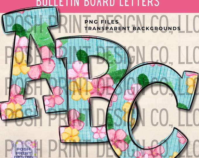 Tropical Floral Alphabet Clip Art, Bulletin Board Letters, PNG files, Digital Download, Commercial Use