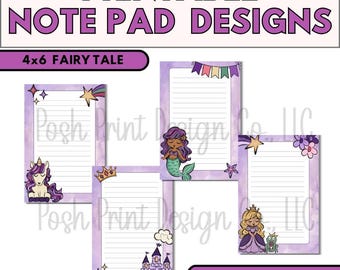 Fairy Tale Notepad Designs | 4x6 Printable Notepad Templates | PNG and PDF | Commercial Use