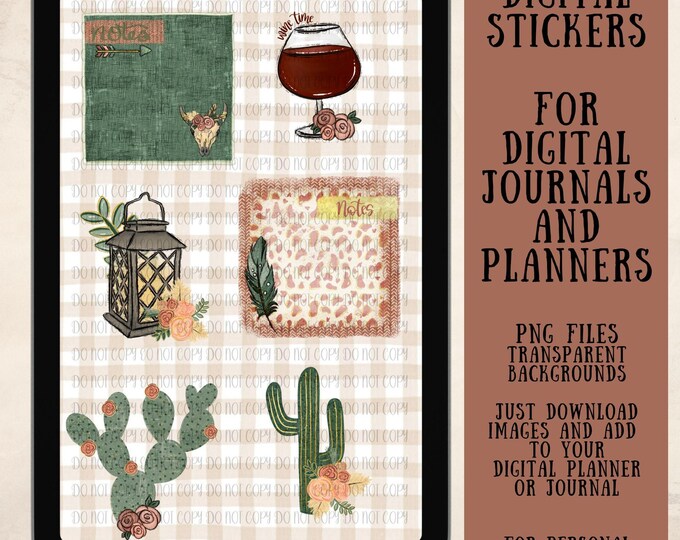 Boho Digital Stickers for Planners and Journals, PNG files, Digital Download