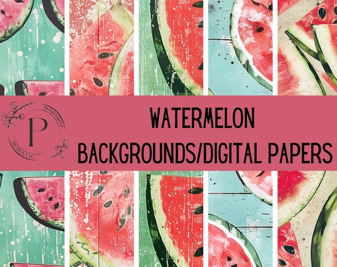 Watermelon Backgrounds, Scrapbook Papers, Digital Papers, Junk Journal Papers, AI-Generated, 12x12 inches, JPG files, Digital Download