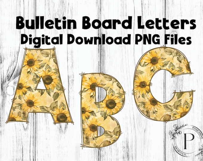 Sunflower Bulletin Board Letters, Alphabet Clip Art, PNG files, Digital Download, Instant Download