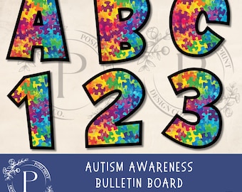 Autism Awareness Bulletin Board Letters, Alphabet Clip Art, Letters, Clip Art, PNG files, Digital Download