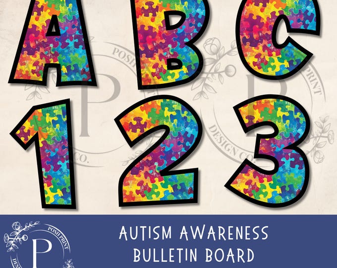 Autism Awareness Bulletin Board Letters, Alphabet Clip Art, Letters, Clip Art, PNG files, Digital Download