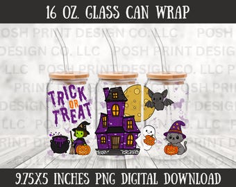 Halloween 16 Unzen Glasdose PNG | Gruseliges niedliches Trinkgefäß (Digitaler Download)