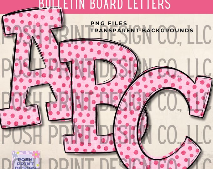 Pink Polka Dots Alphabet Clip Art, Bulletin Board Letters, PNG files, Digital Download, Commercial Use