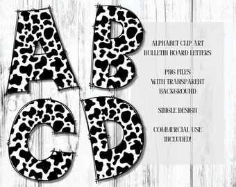 Cow Print Doodle Alphabet Clip Art, Cow Print Bulletin Board Letters, Cow Print Alphabet Clip Art, PNG files, Digital Download