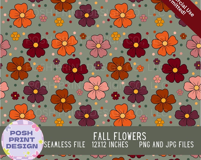 Fall Flowers Seamless Digital Pattern | Boho Floral | JPG + Transparent PNG