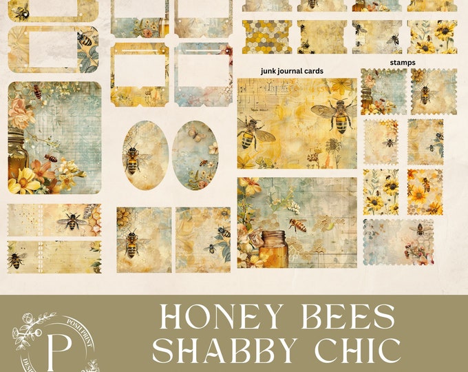 Honey Bees Shabby Chic Ephemera Kit, Junk Journal, Scrapbooking Kit, PDF