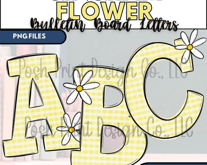 Yellow Gingham Flower Bulletin Board Letters | Alphabet Clip Art | Transparent PNG | Commercial Use