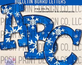 Blue Winter Snowlfakes Alphabet Clip Art, Bulletin Board Letters, PNG files, Digital Download, Commercial Use