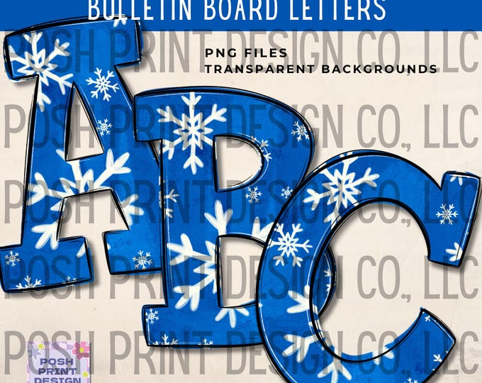 Blue Winter Snowlfakes Alphabet Clip Art, Bulletin Board Letters, PNG files, Digital Download, Commercial Use