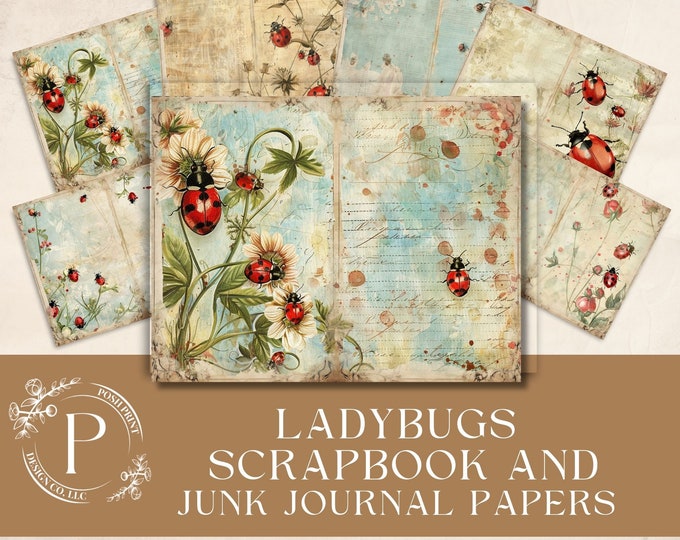 Ladybugs Junk Journal Papers, JPG files, Digital Download