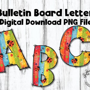 Rainbows and Ladybugs Bulletin Board Letters, Alphabet Clip Art, PNG files, Digital Download, Instant Download