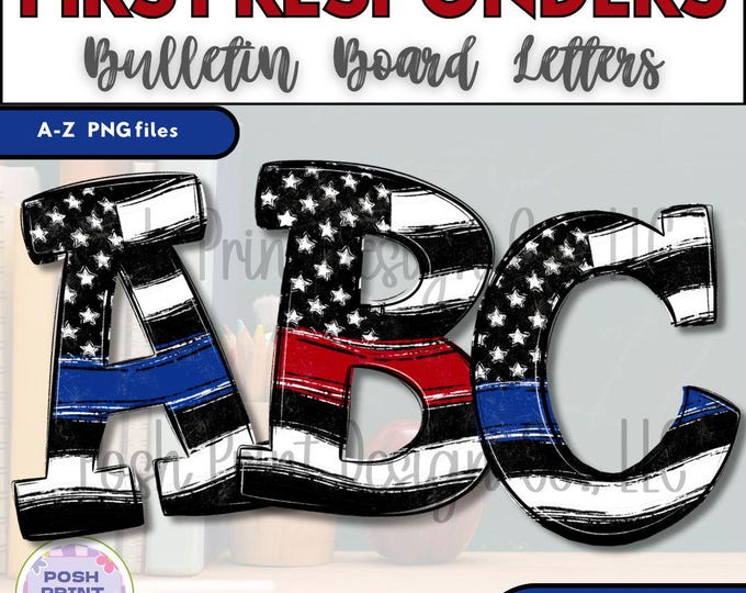 First Responders Bulletin Board Letters | Thin Blue Line &  Red Line Alphabet | Commercial Use PNG