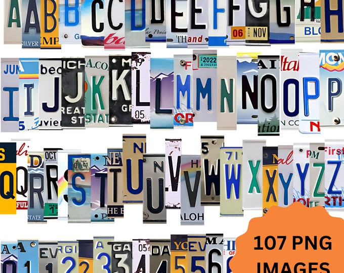License Plate Alphabet, Numbers, PNG files, Clip Art, Sublimation Images, Digital Download, Commercial Use